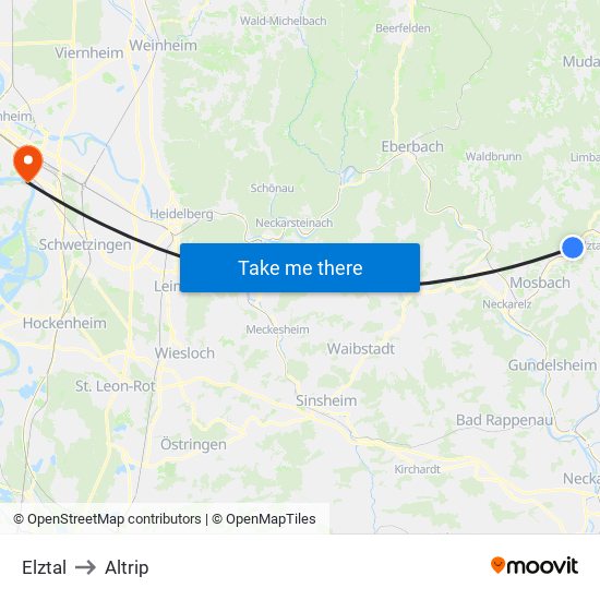 Elztal to Altrip map