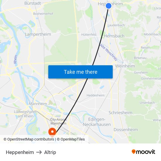 Heppenheim to Altrip map