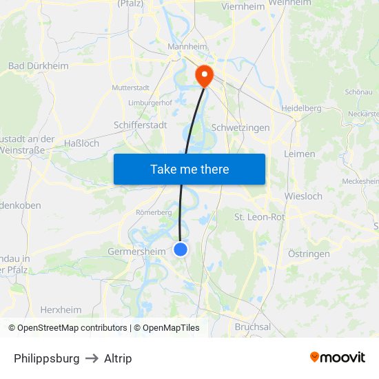 Philippsburg to Altrip map