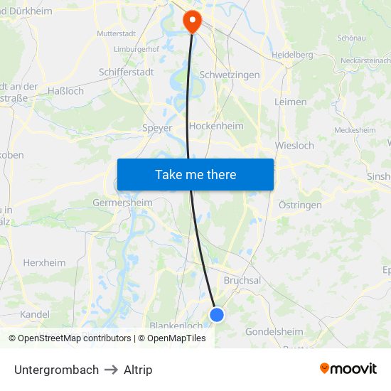 Untergrombach to Altrip map