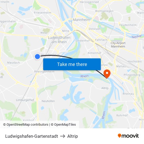 Ludwigshafen-Gartenstadt to Altrip map