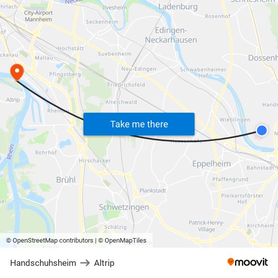 Handschuhsheim to Altrip map