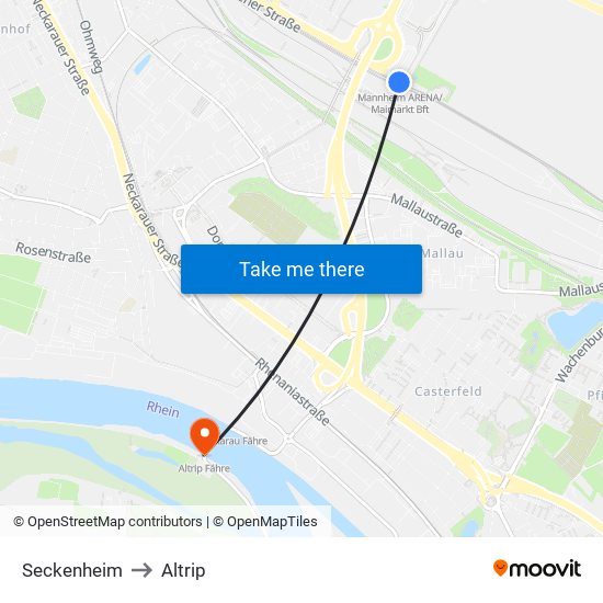 Seckenheim to Altrip map