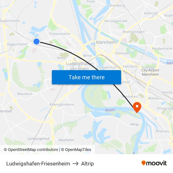 Ludwigshafen-Friesenheim to Altrip map