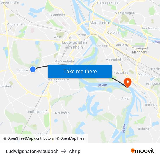 Ludwigshafen-Maudach to Altrip map