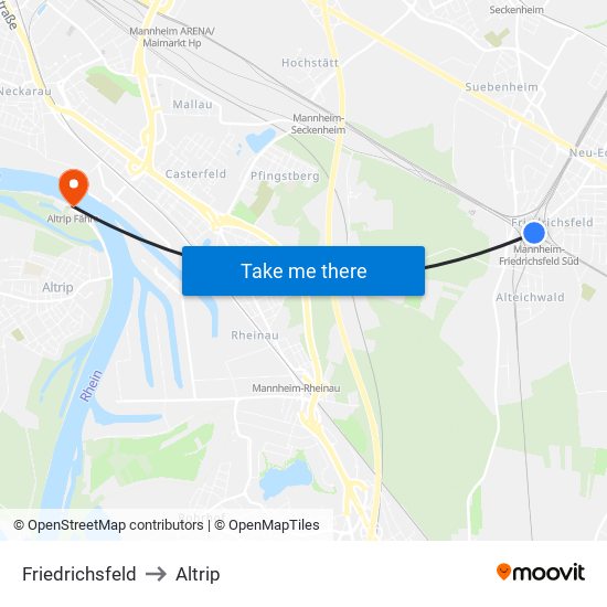 Friedrichsfeld to Altrip map