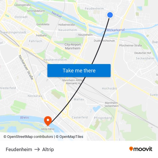 Feudenheim to Altrip map