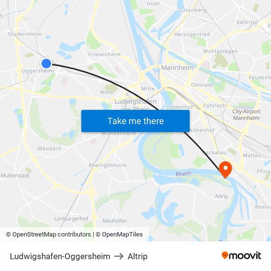 Ludwigshafen-Oggersheim to Altrip map