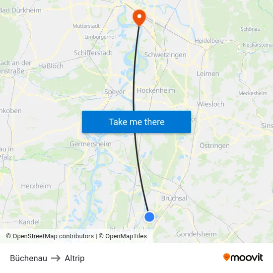 Büchenau to Altrip map