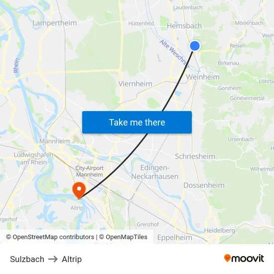 Sulzbach to Altrip map