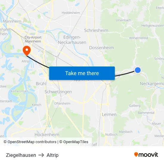 Ziegelhausen to Altrip map