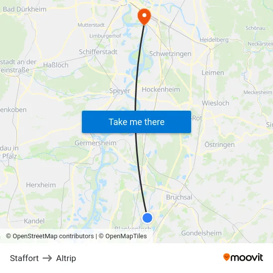 Staffort to Altrip map