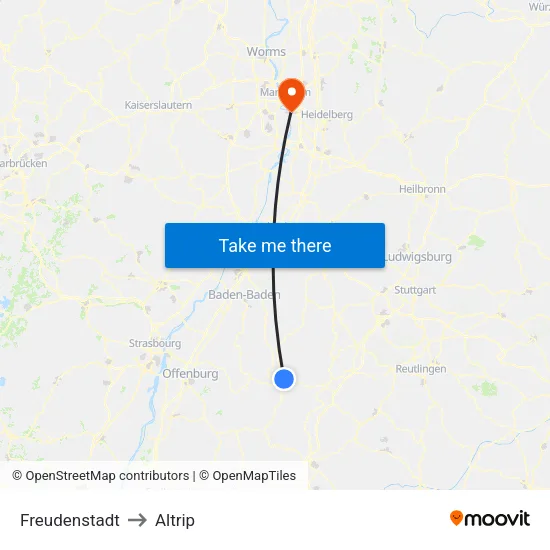 Freudenstadt to Altrip map