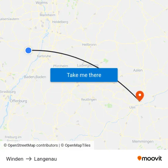 Winden to Langenau map