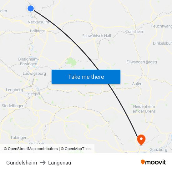 Gundelsheim to Langenau map