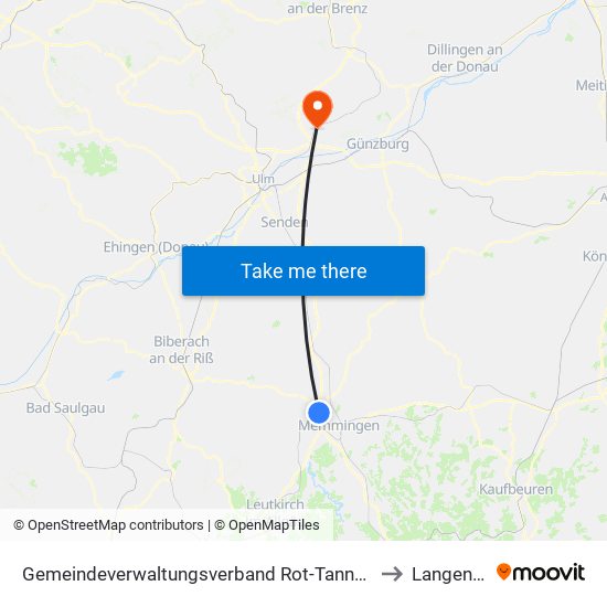 Gemeindeverwaltungsverband Rot-Tannheim to Langenau map