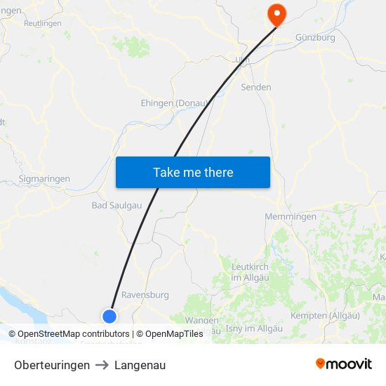 Oberteuringen to Langenau map