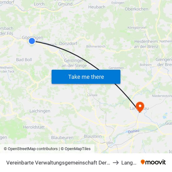 Vereinbarte Verwaltungsgemeinschaft Der Stadt Göppingen to Langenau map