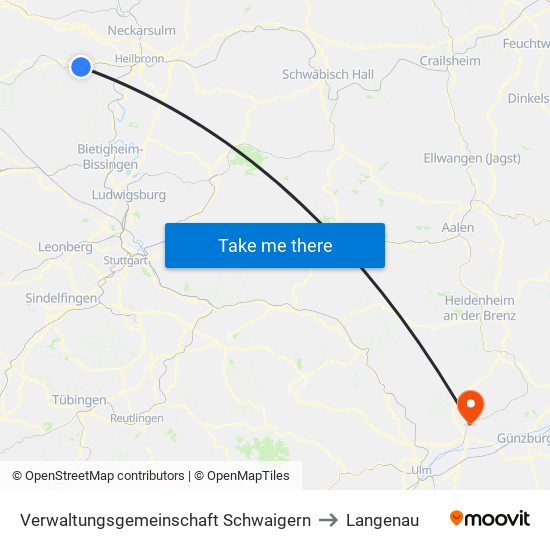 Verwaltungsgemeinschaft Schwaigern to Langenau map