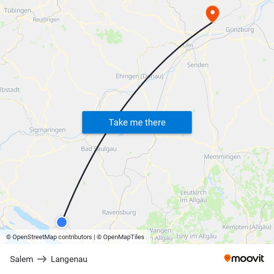 Salem to Langenau map