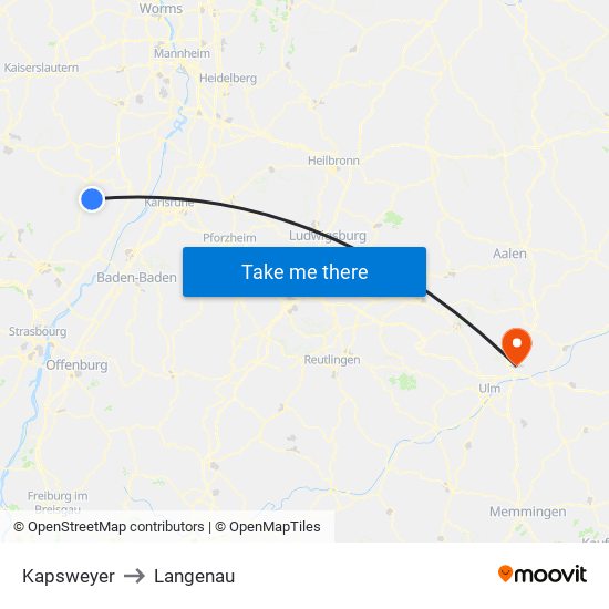 Kapsweyer to Langenau map