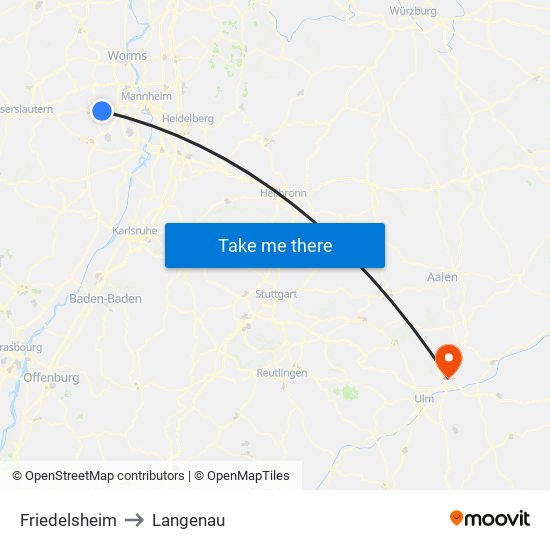 Friedelsheim to Langenau map