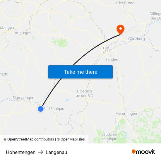 Hohentengen to Langenau map