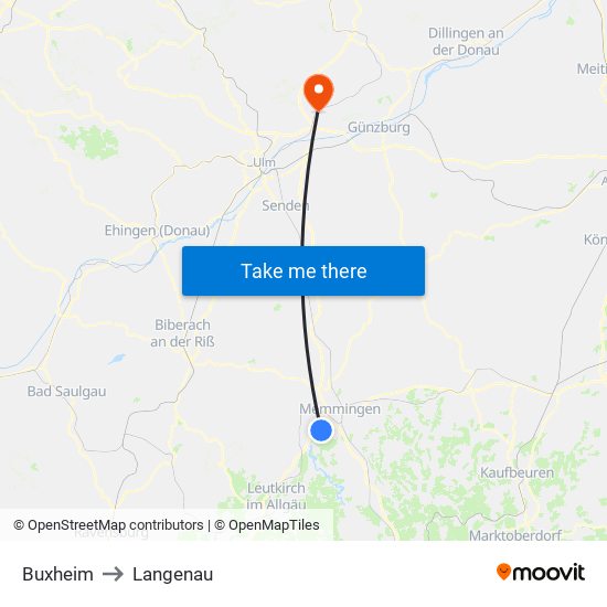 Buxheim to Langenau map