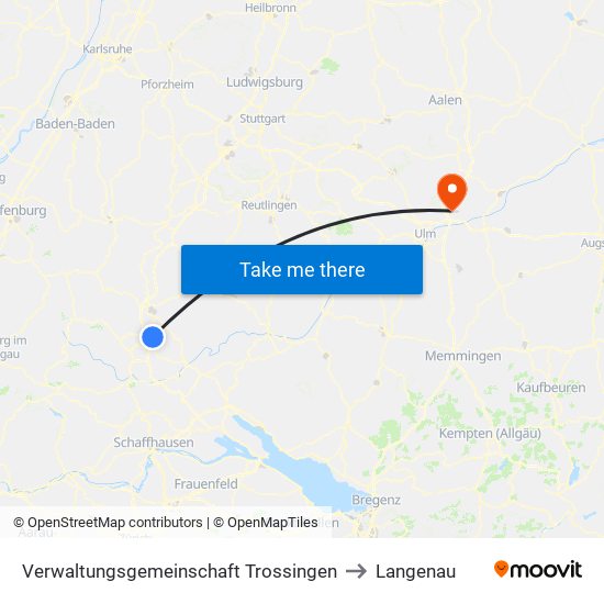 Verwaltungsgemeinschaft Trossingen to Langenau map