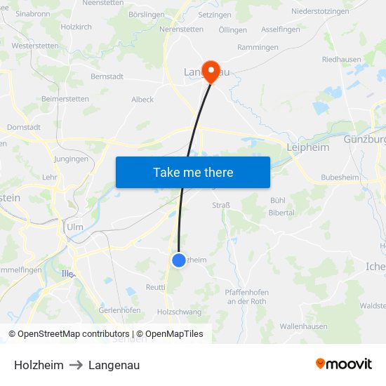 Holzheim to Langenau map