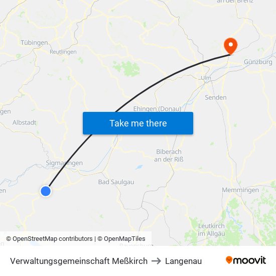 Verwaltungsgemeinschaft Meßkirch to Langenau map