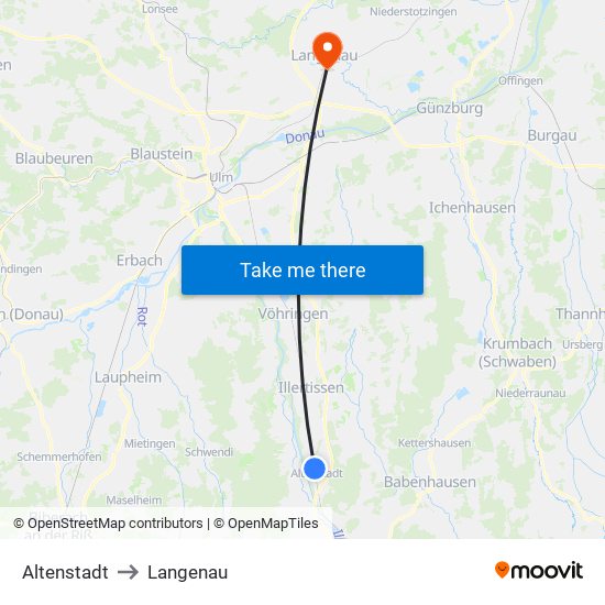 Altenstadt to Langenau map