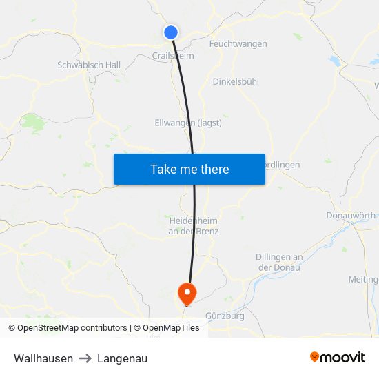 Wallhausen to Langenau map