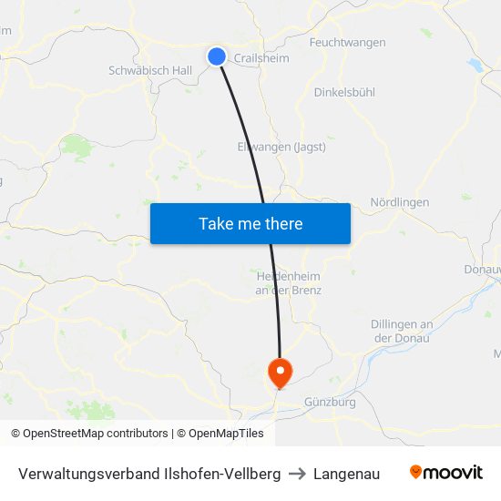 Verwaltungsverband Ilshofen-Vellberg to Langenau map