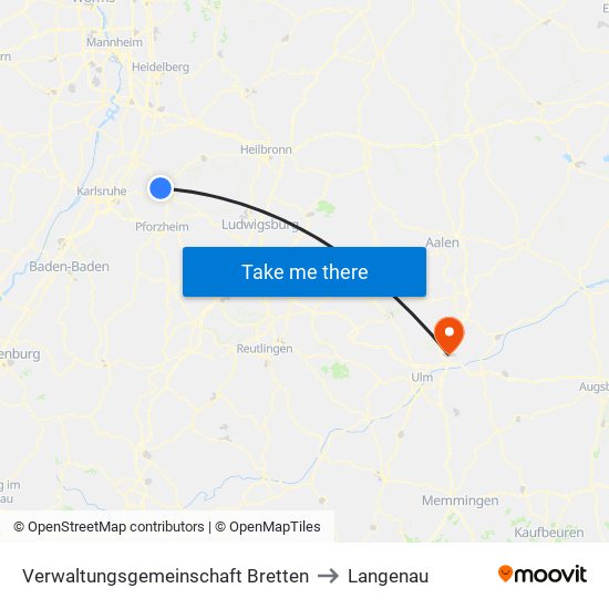 Verwaltungsgemeinschaft Bretten to Langenau map