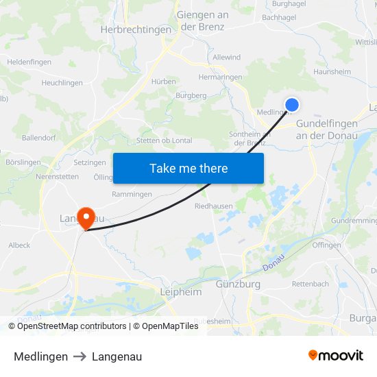 Medlingen to Langenau map