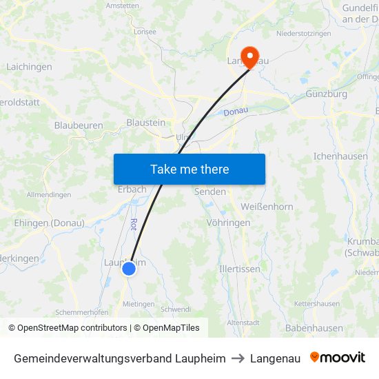 Gemeindeverwaltungsverband Laupheim to Langenau map