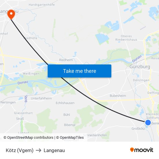 Kötz (Vgem) to Langenau map