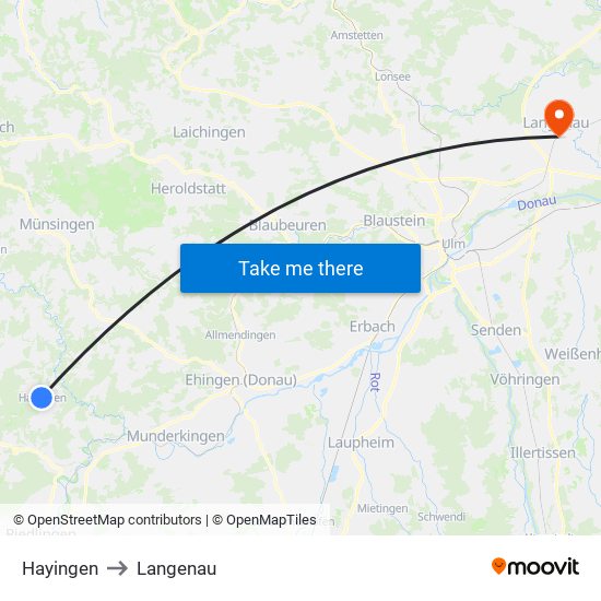 Hayingen to Langenau map