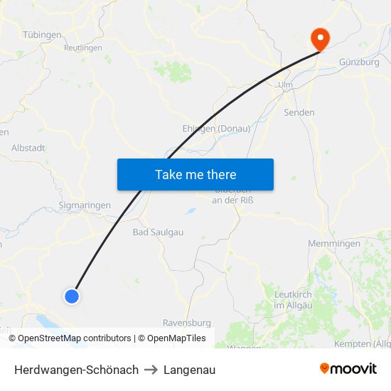 Herdwangen-Schönach to Langenau map