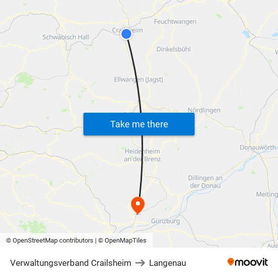 Verwaltungsverband Crailsheim to Langenau map