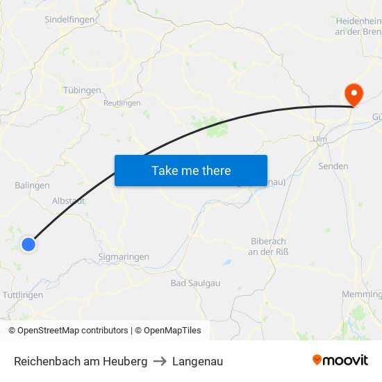Reichenbach am Heuberg to Langenau map