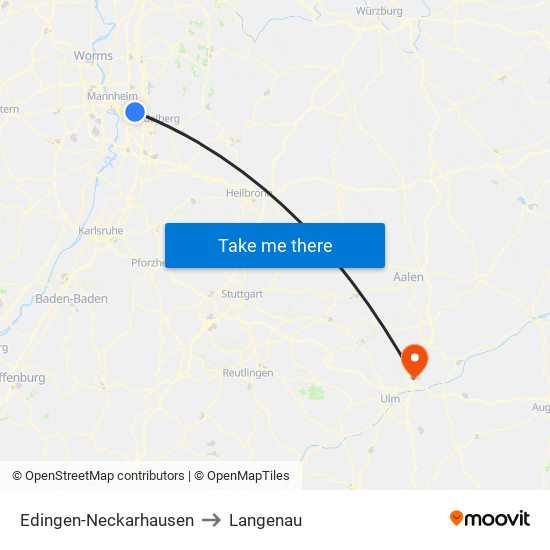 Edingen-Neckarhausen to Langenau map