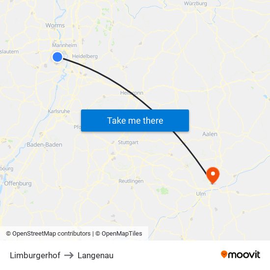 Limburgerhof to Langenau map