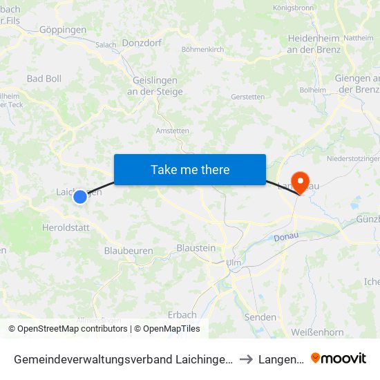 Gemeindeverwaltungsverband Laichinger Alb to Langenau map