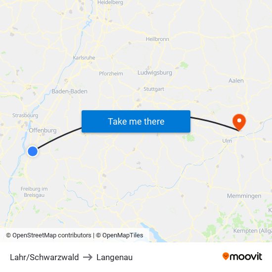 Lahr/Schwarzwald to Langenau map