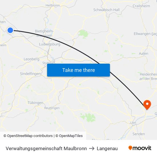 Verwaltungsgemeinschaft Maulbronn to Langenau map