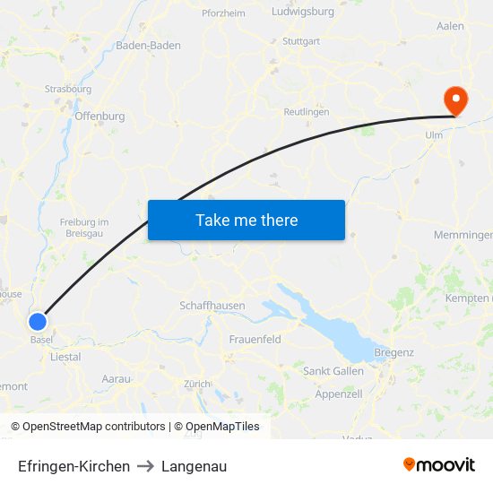 Efringen-Kirchen to Langenau map