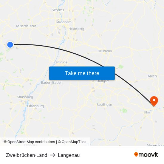Zweibrücken-Land to Langenau map