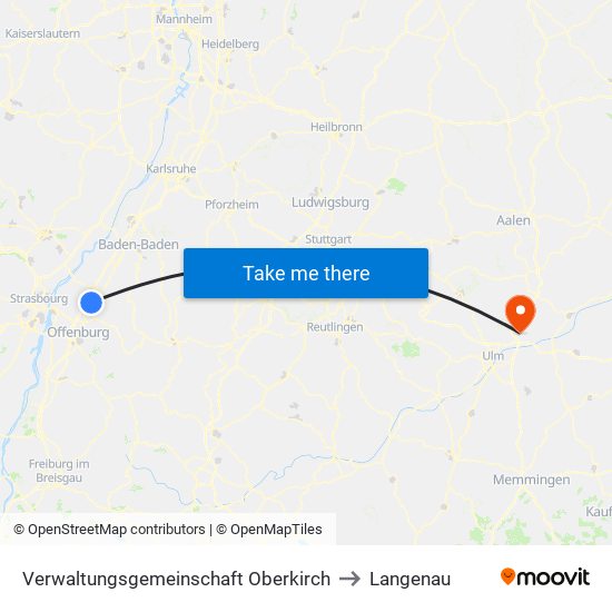 Verwaltungsgemeinschaft Oberkirch to Langenau map